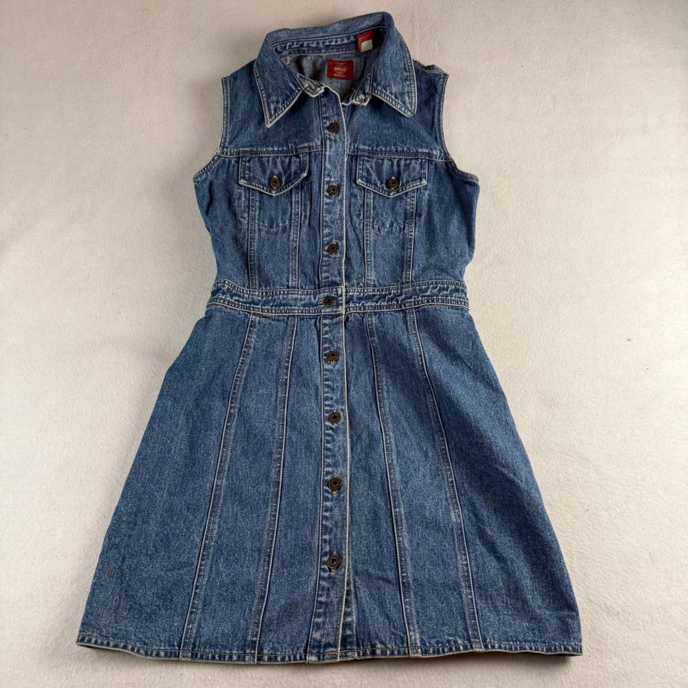 Gap Blue Jeans Vintage Womens Denim‎ Sleeveless Button Front A-Line Dress Size 6